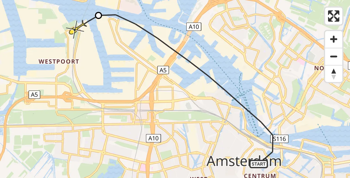 Routekaart van de vlucht: Lifeliner 1 naar Amsterdam Heliport, Sixhavenweg