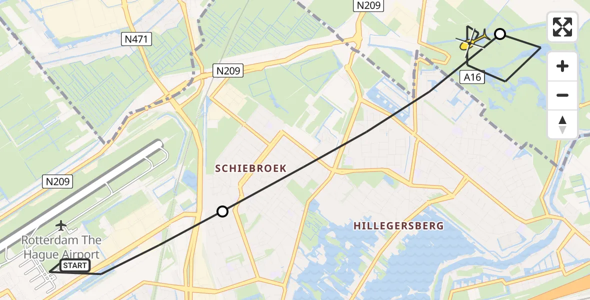 Routekaart van de vlucht: Lifeliner 2 naar Bergschenhoek, Woensdrechtstraat