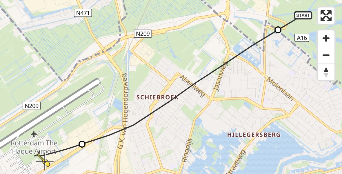 Routekaart van de vlucht: Lifeliner 2 naar Rotterdam The Hague Airport, Lamsrustlaan