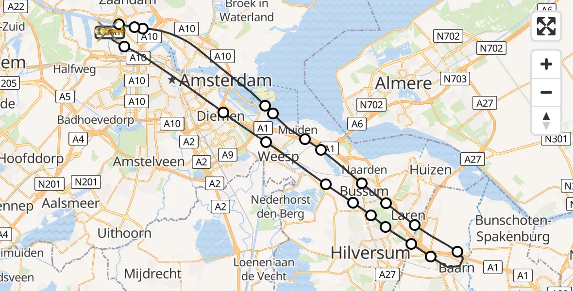 Vluchtroute Traumahelikopter van Amsterdam Heliport naar Amsterdam Heliport