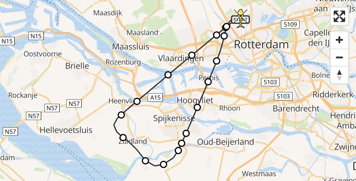 Routekaart van de vlucht: Lifeliner 2 naar Rotterdam The Hague Airport, Parallelstraat Oostzijde