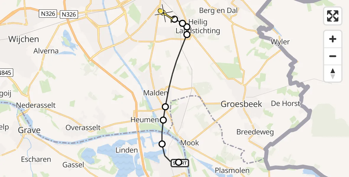 Routekaart van de vlucht: Lifeliner 3 naar Radboud Universitair Medisch Centrum, Silenus