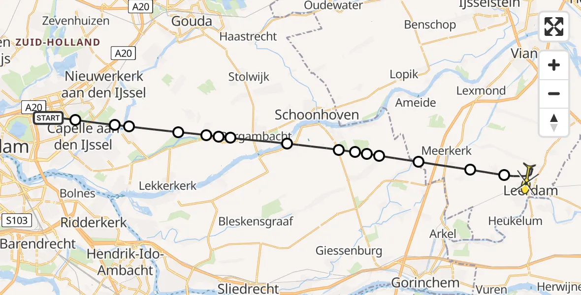Routekaart van de vlucht: Lifeliner 2 naar Leerdam, Horsenserf