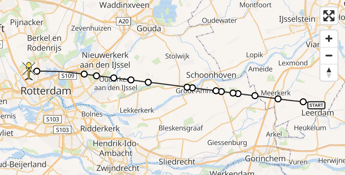 Routekaart van de vlucht: Lifeliner 2 naar Rotterdam The Hague Airport, Recht van ter Leede