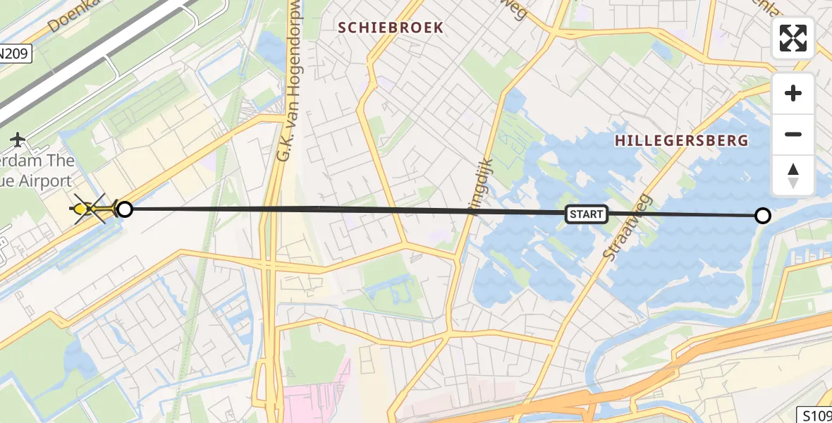 Routekaart van de vlucht: Lifeliner 2 naar Rotterdam The Hague Airport, Fairoaksbaan