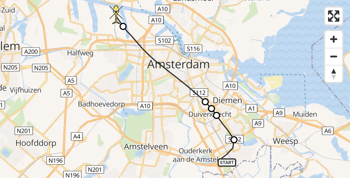 Routekaart van de vlucht: Lifeliner 1 naar Amsterdam Heliport, Kinderverblijf