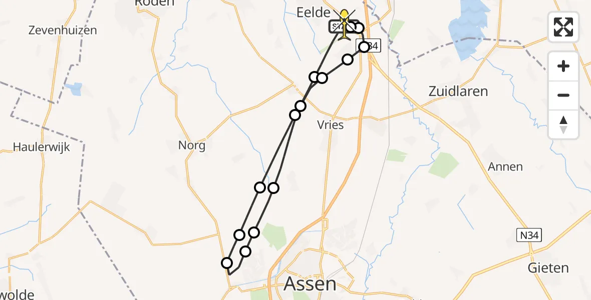 Routekaart van de vlucht: Lifeliner 4 naar Groningen Airport Eelde, Moespot