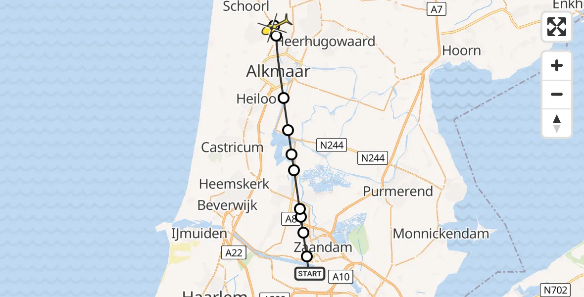 Routekaart van de vlucht: Lifeliner 1 naar Koedijk, Albert Heijn Distributiecentrum