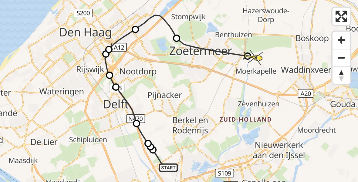 Routekaart van de vlucht: Politieheli naar Moerkapelle, Herenweg