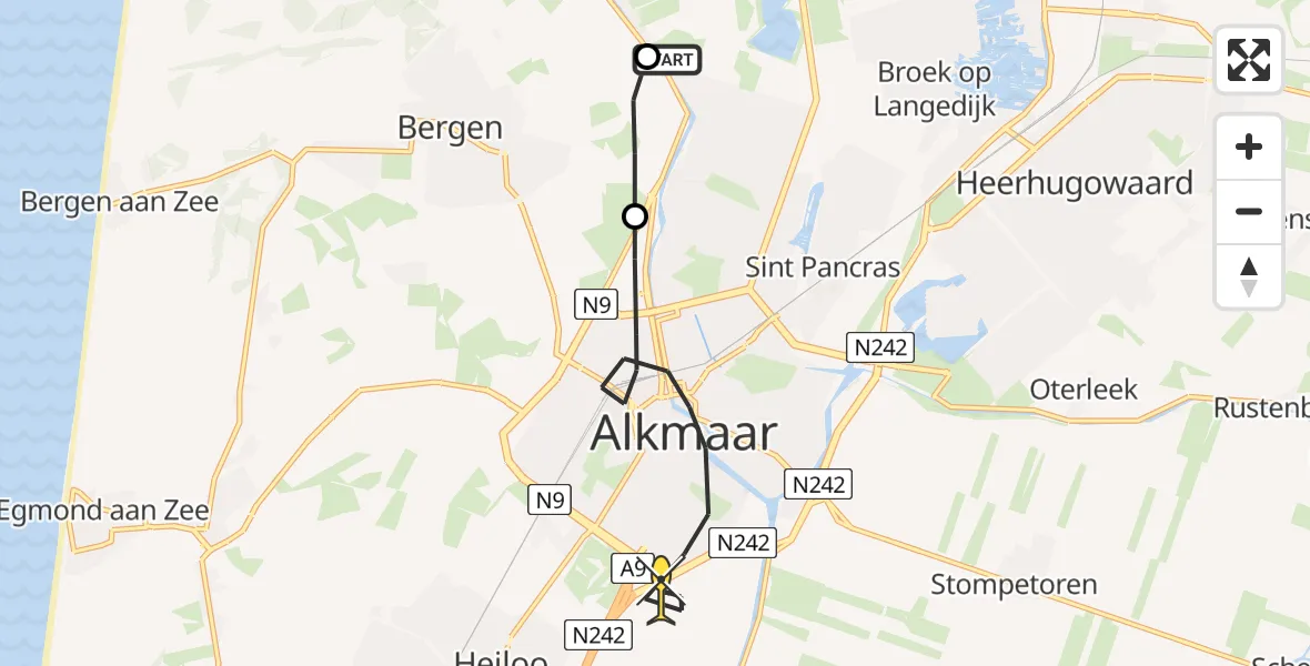 Routekaart van de vlucht: Lifeliner 1 naar Alkmaar, Oosterdijk