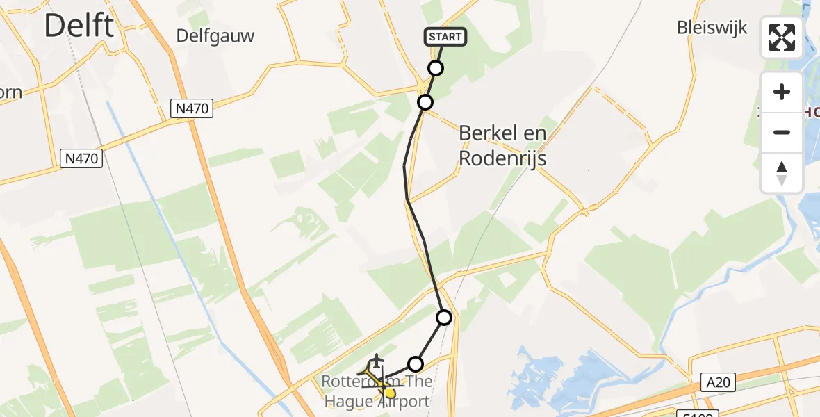 Routekaart van de vlucht: Politiehelikopter naar Rotterdam The Hague Airport, Klapwijksepad