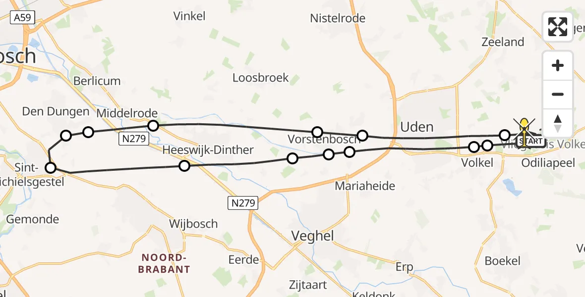 Routekaart van de vlucht: Lifeliner 3 naar Vliegbasis Volkel, Zeelandsedijk