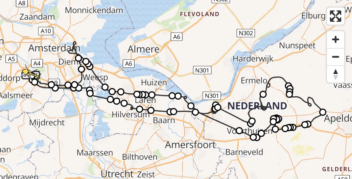 Routekaart van de vlucht: Politieheli naar Schiphol, Piet Guilonardweg