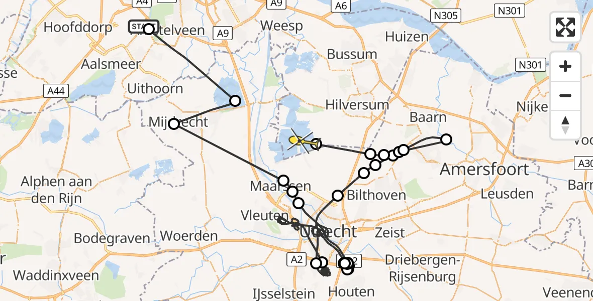 Routekaart van de vlucht: Politiehelikopter naar Loosdrecht, Westelijke Kanobaan