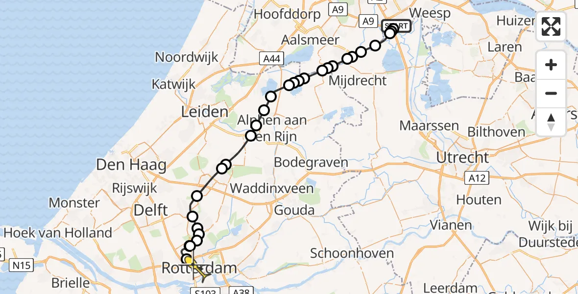 Routekaart van de vlucht: Lifeliner 2 naar Rotterdam, Holendrechterweg