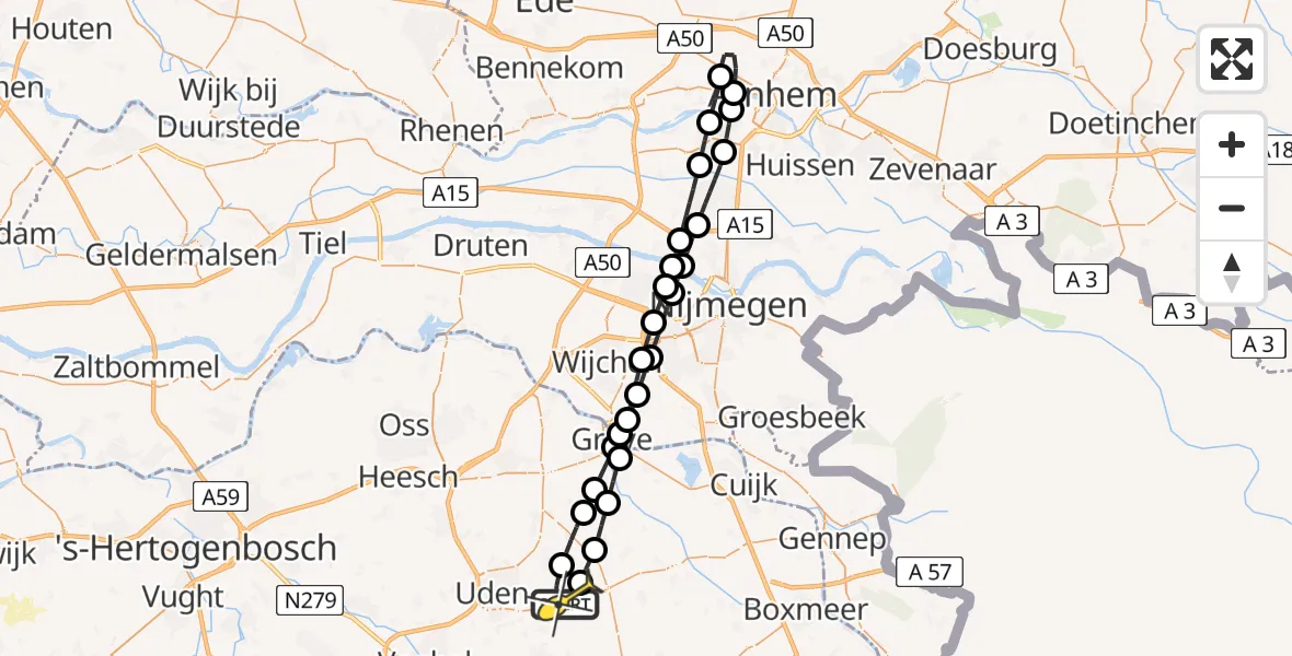 Routekaart van de vlucht: Traumaheli naar Vliegbasis Volkel, Zeelandsedijk