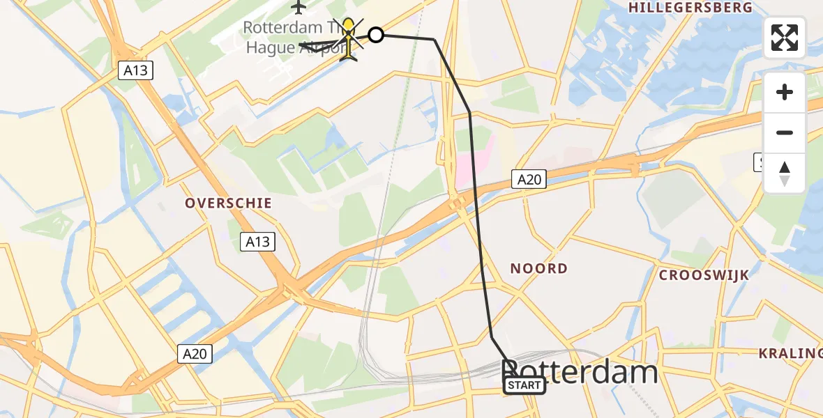 Routekaart van de vlucht: Lifeliner 2 naar Rotterdam The Hague Airport, Bergselaan