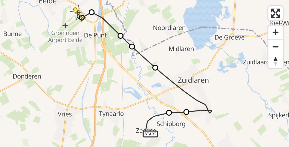 Routekaart van de vlucht: Lifeliner 4 naar Groningen Airport Eelde, Kampweg