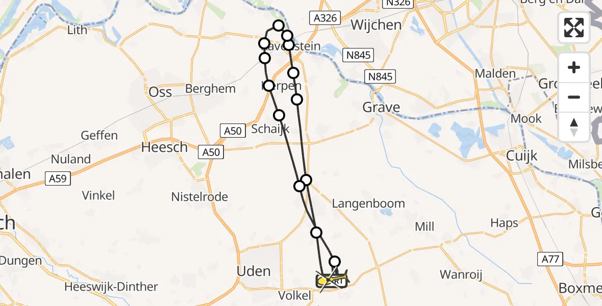 Routekaart van de vlucht: Lifeliner 3 naar Vliegbasis Volkel, Zeelandsedijk