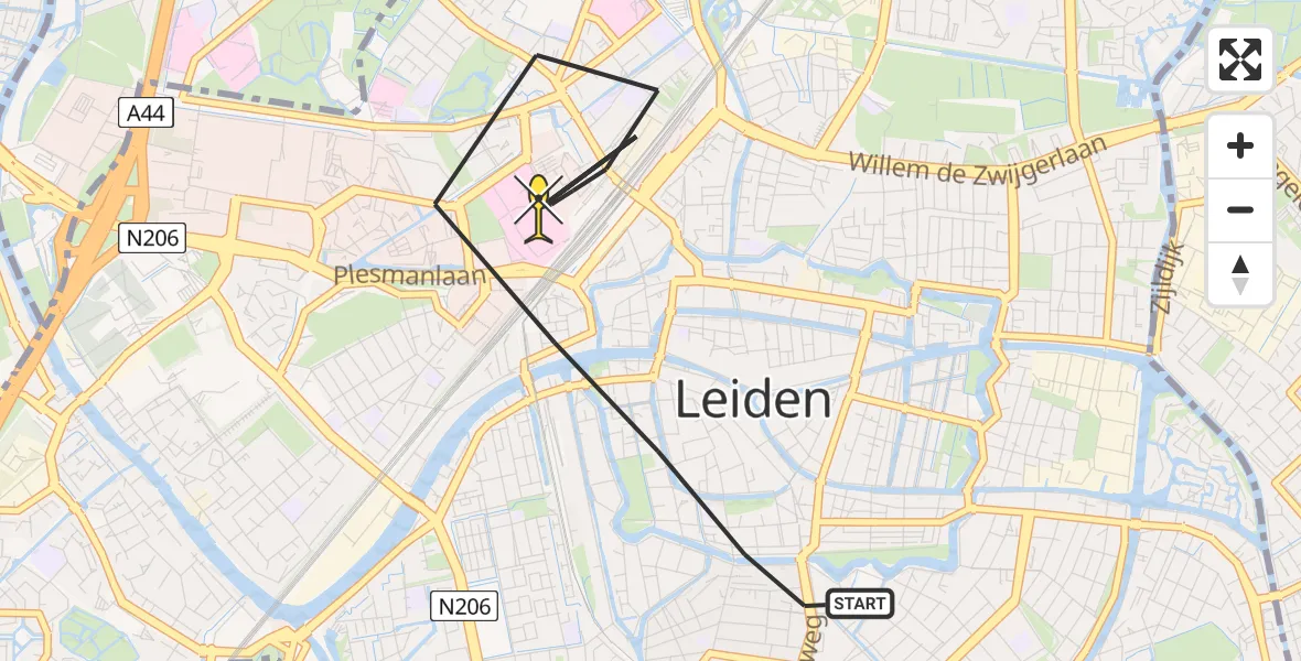 Routekaart van de vlucht: Lifeliner 2 naar Leiden, Rapenburg