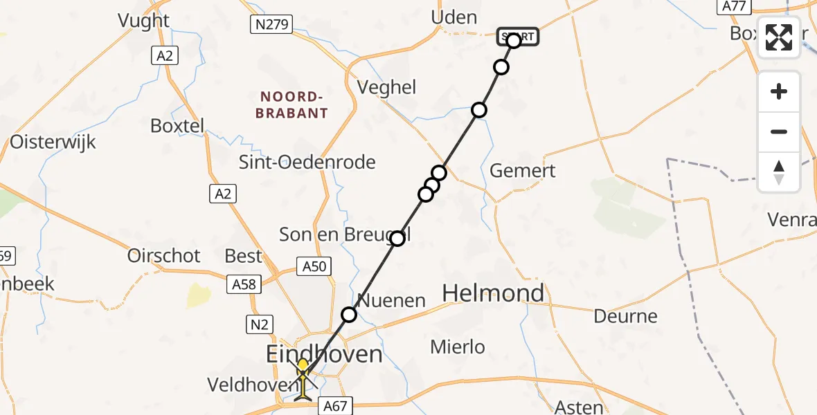 Routekaart van de vlucht: Lifeliner 3 naar Eindhoven, Luttelweg