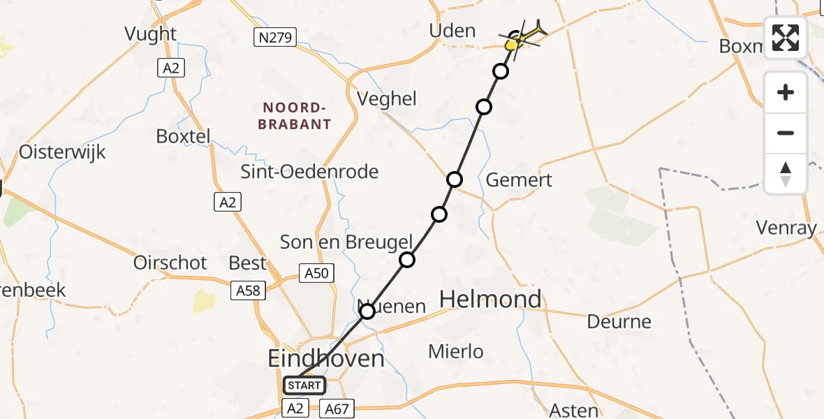 Routekaart van de vlucht: Lifeliner 3 naar Vliegbasis Volkel, Limburglaan