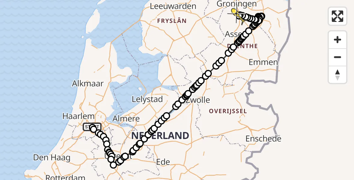 Routekaart van de vlucht: Politieheli naar Groningen Airport Eelde, Van Weerden-Poelmanweg