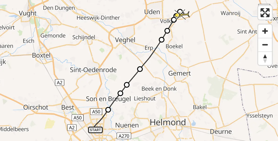 Routekaart van de vlucht: Lifeliner 3 naar Vliegbasis Volkel, Adelaertstraat