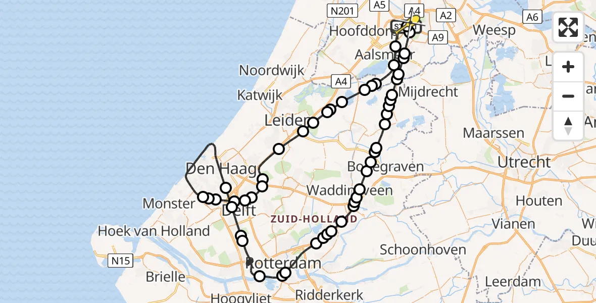 Routekaart van de vlucht: Politieheli naar Schiphol, E.L.T.A. straat