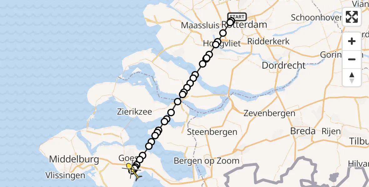 Routekaart van de vlucht: Lifeliner 2 naar 's-Gravenpolder, 2e Plaszichtbrug
