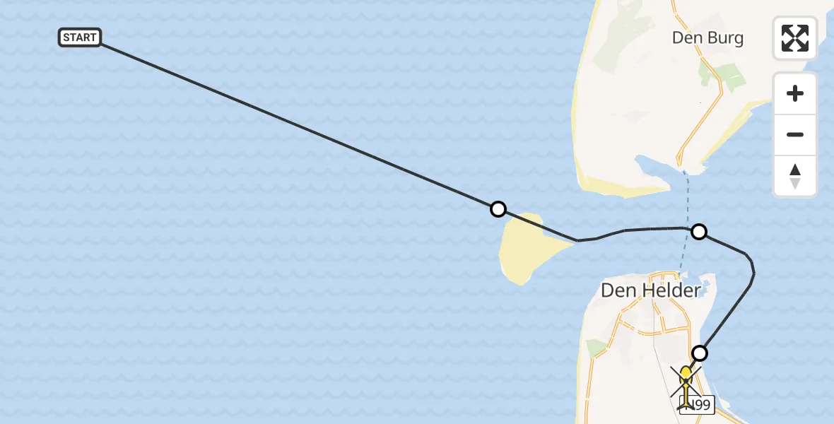 Routekaart van de vlucht: Kustwachthelikopter naar Vliegveld De Kooy, Luchthavenweg