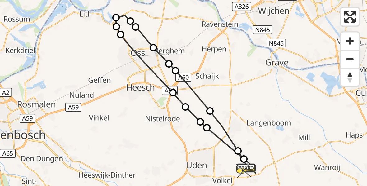 Routekaart van de vlucht: Lifeliner 3 naar Vliegbasis Volkel, De Bunders