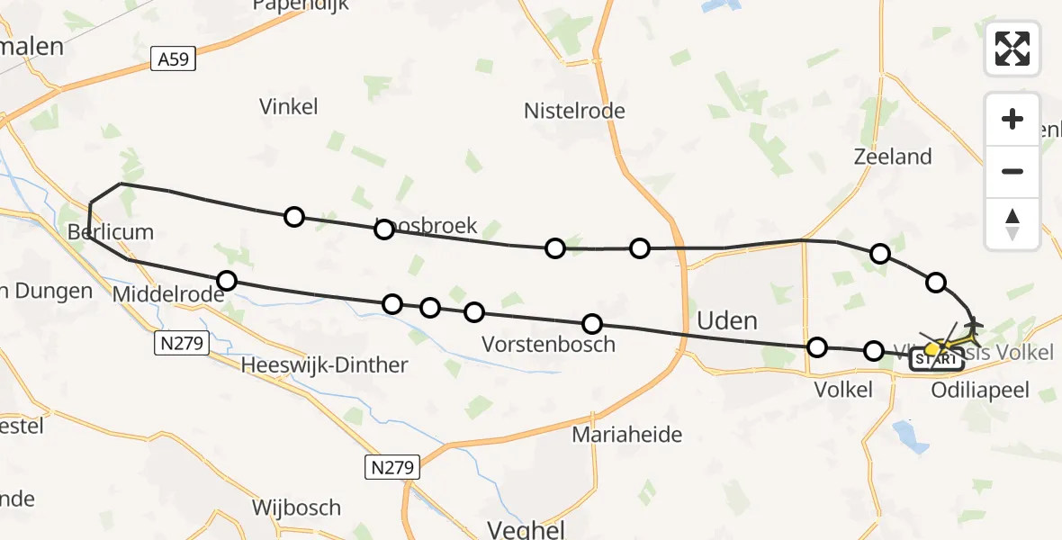 Routekaart van de vlucht: Lifeliner 3 naar Vliegbasis Volkel, Zeelandsedijk