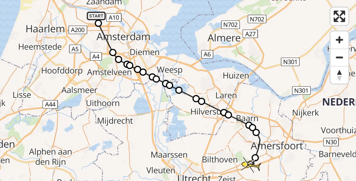 Routekaart van de vlucht: Lifeliner 1 naar Soesterberg, Maltaweg
