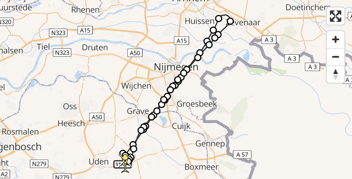 Routekaart van de vlucht: Lifeliner 3 naar Vliegbasis Volkel, Houtvennen