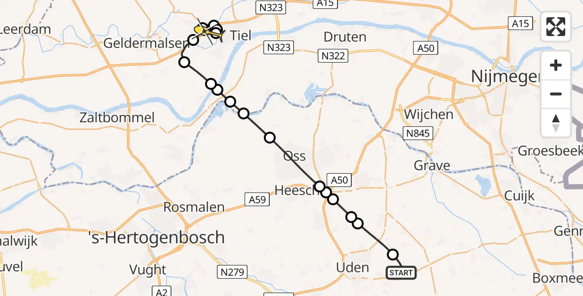 Routekaart van de vlucht: Lifeliner 3 naar Kapel Avezaath, Zeelandsedijk