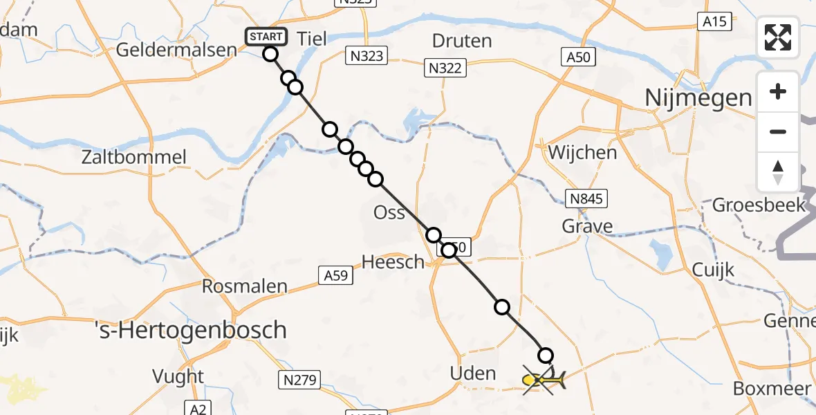 Routekaart van de vlucht: Lifeliner 3 naar Vliegbasis Volkel, Lingeweg