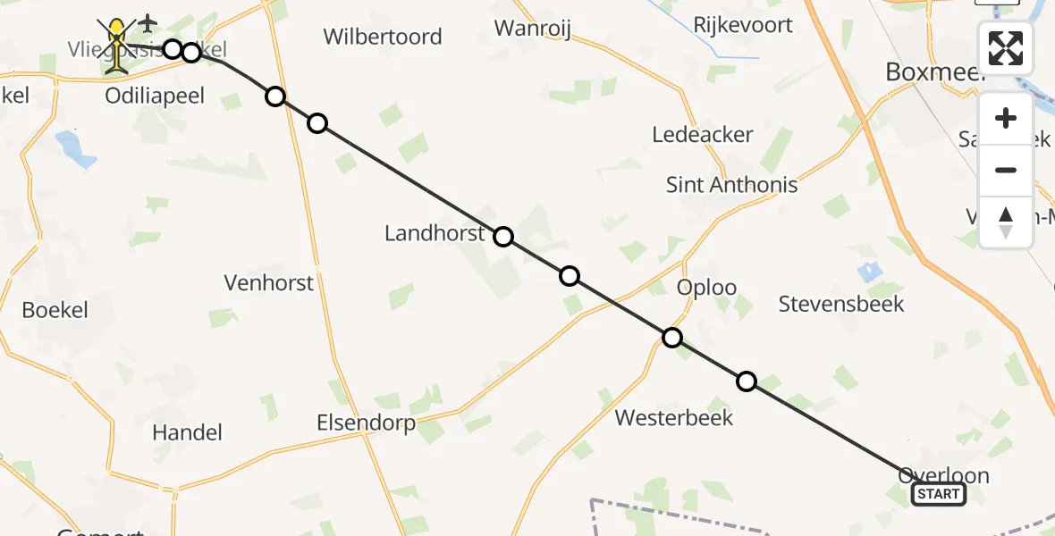 Routekaart van de vlucht: Politieheli naar Vliegbasis Volkel, Baltussenweg