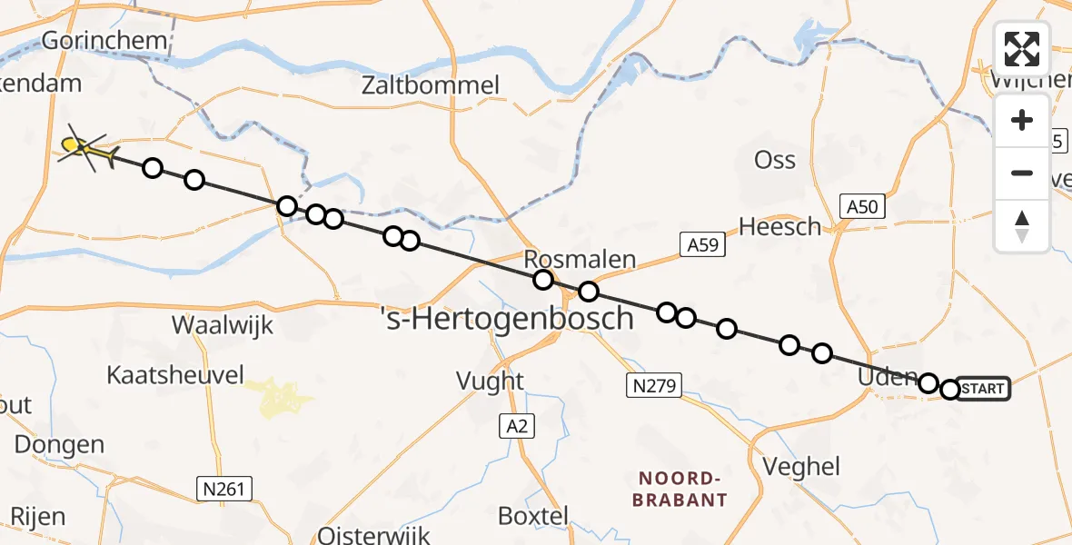 Routekaart van de vlucht: Politiehelikopter naar Almkerk, Zeelandsedijk
