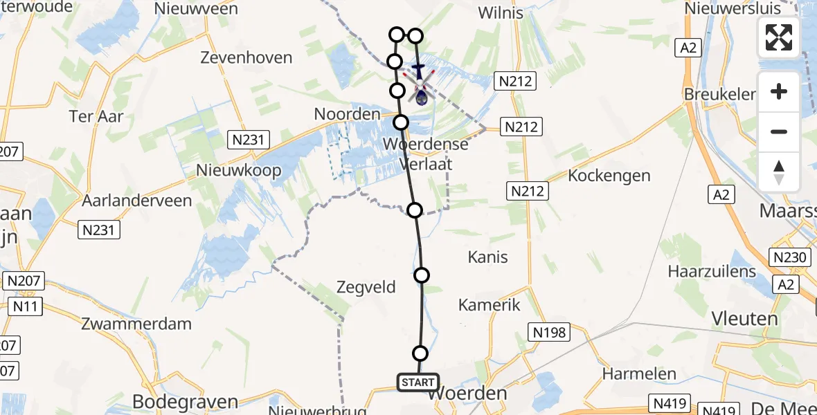 Vluchtroute Politiehelikopter Woerden - Noorden, 06 juni 2024, 00:04