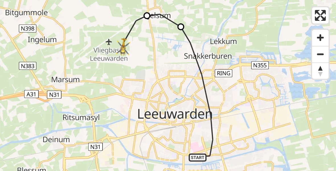 Vluchtroute Ambulancehelikopter Leeuwarden - Vliegbasis Leeuwarden, 06 juni 2024, 01:56