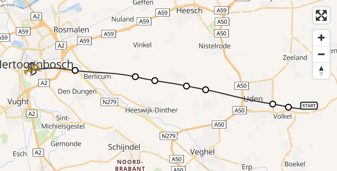 Vluchtroute Traumahelikopter Vliegbasis Volkel - 's-Hertogenbosch, 06 juni 2024, 02:03
