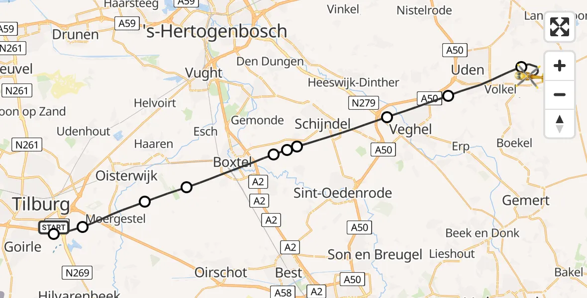 Vluchtroute Traumahelikopter Tilburg - Vliegbasis Volkel, 06 juni 2024, 03:33