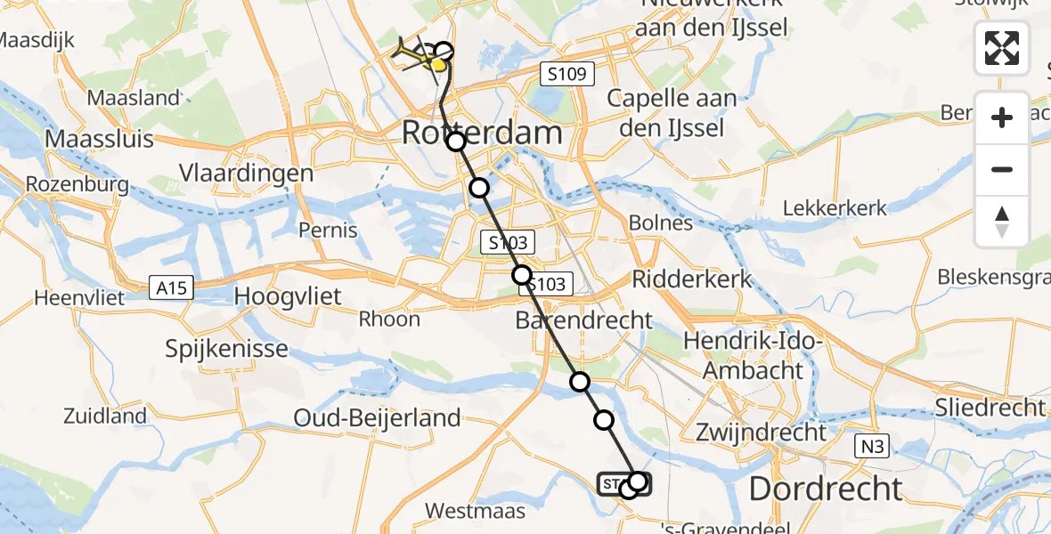 Routekaart van de vlucht: Lifeliner 2 naar Rotterdam The Hague Airport, Singel