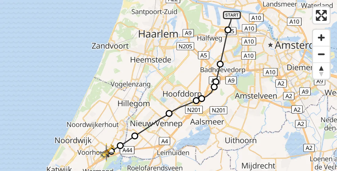 Routekaart van de vlucht: Lifeliner 1 naar Sassenheim, Westpoort