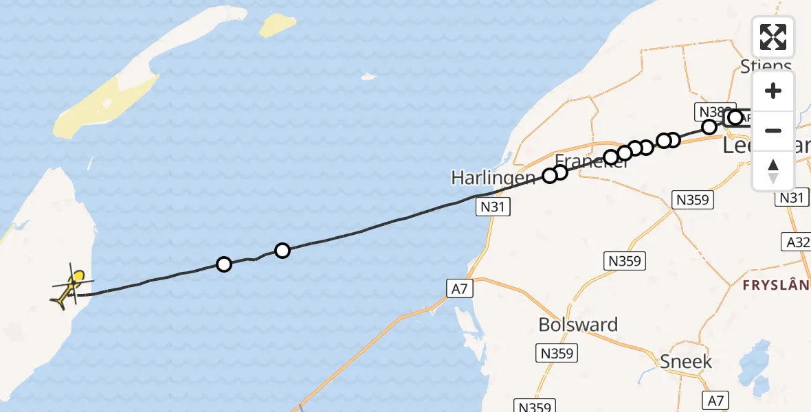 Routekaart van de vlucht: Ambulanceheli naar Oosterend, Franjumbuorren