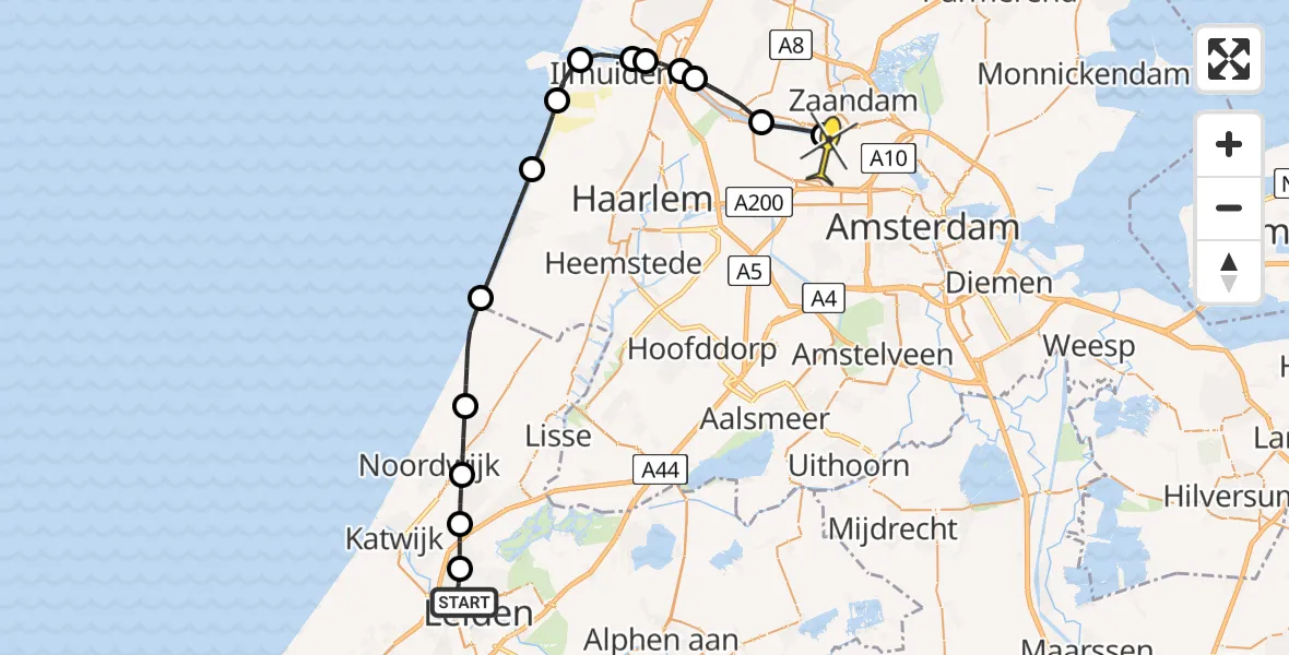 Routekaart van de vlucht: Lifeliner 1 naar Amsterdam Heliport, Warmonderweg