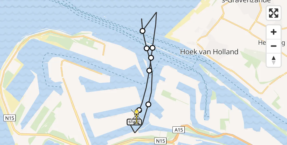 Routekaart van de vlucht: Politiehelikopter naar Maasvlakte, Beergat