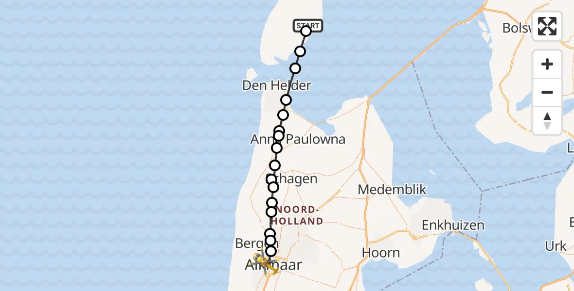 Vluchtroute Ambulancehelikopter De Waal - Alkmaar, 06 juni 2024, 07:40