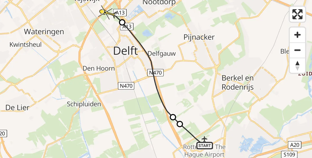 Routekaart van de vlucht: Politiehelikopter naar Rijswijk, Heuvelring